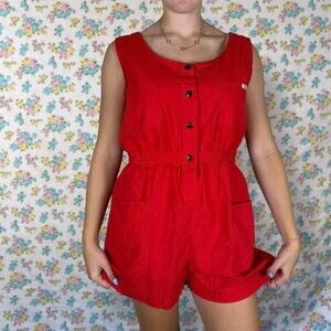 Vintage 80s Idea red cotton short romper